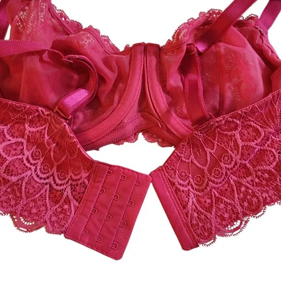 Torrid Curve Pink Lace Unlined Balconette Bra Underwire 40B Magenta 148862 - Picture 6 of 9